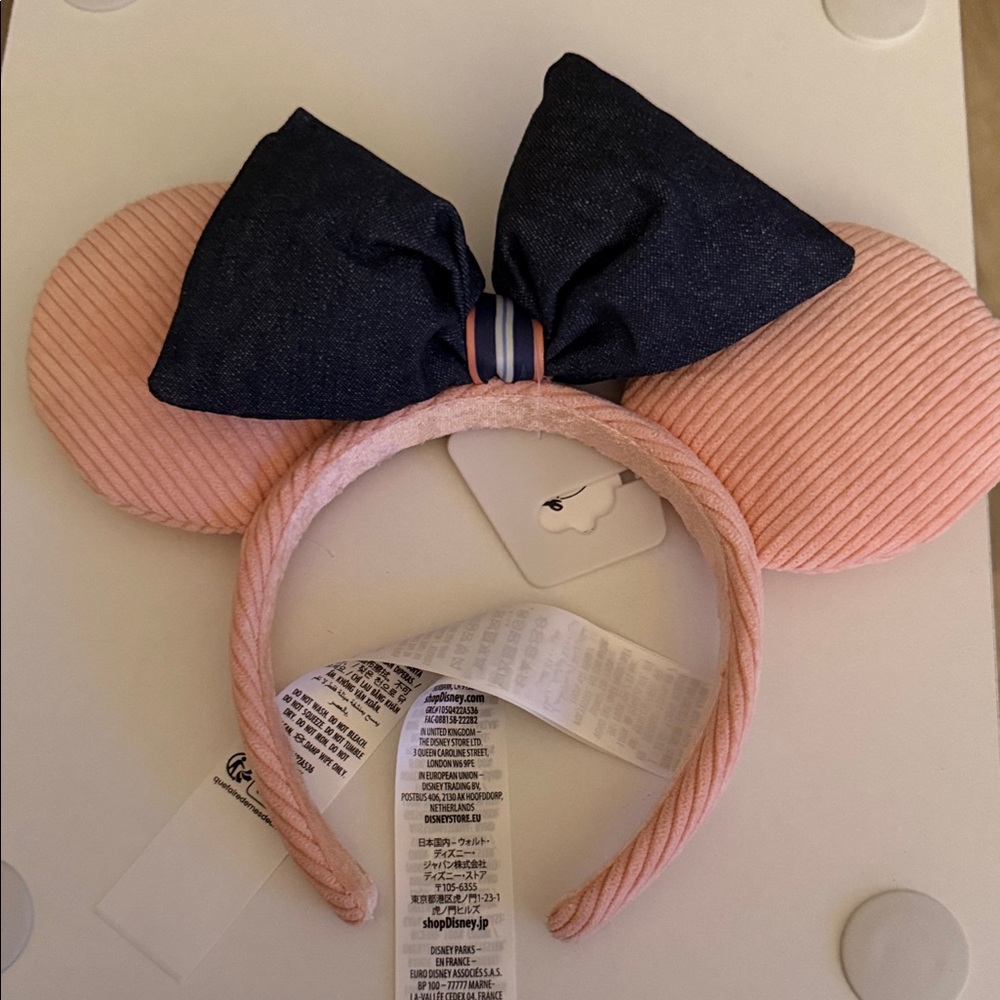 Disney Parks Pink Corduroy Denim Bow Minnie Mouse Ears Headband